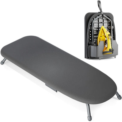 Compact Tabletop Ironing Board with Fold-Out Iron Holder in Blue, Pink or Black Cover Options