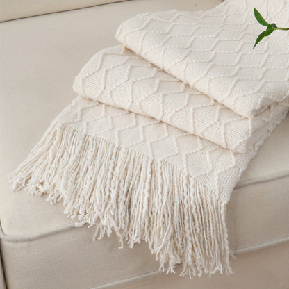 50 x 60-Inch Throw Blanket with Raised Geometric Texture, Tassel Fringe and Six Solid Color Options