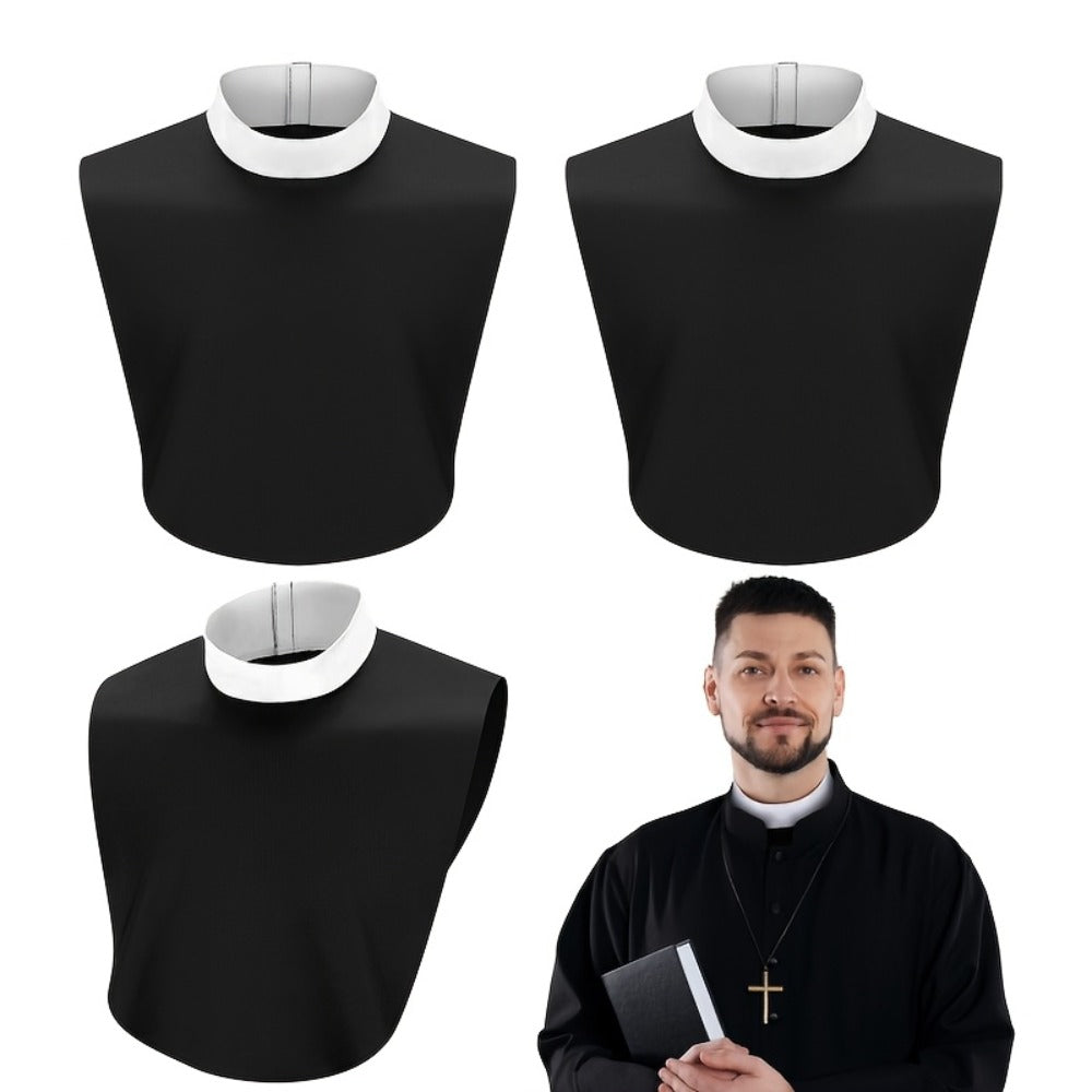 Clergy Collar Costume Bib Set, Three-Pack in Black and White with Hook-and-Loop Neck Fasteners