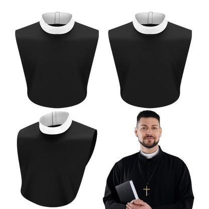 Clergy Collar Costume Bib Set, Three-Pack in Black and White with Hook-and-Loop Neck Fasteners