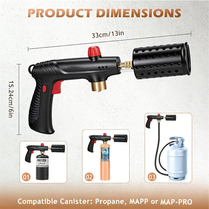 Kitchen Torch Propane Culinary Torch with Adjustable Flame, Safety Lock & Heat Dissipation, Butane Torch for Searing Steak, Creme Brulee, BBQ, Charcoal Starter, Camping (Tank Not Included)