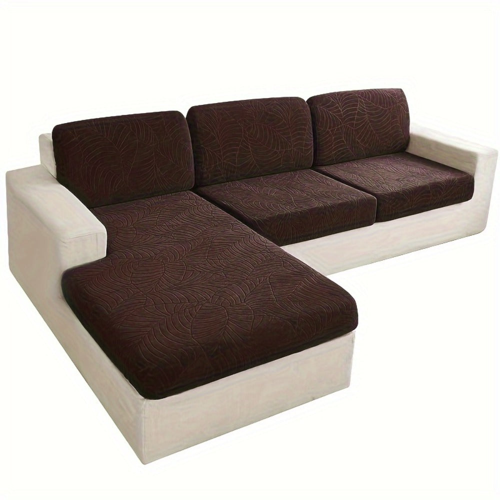 Sofa Cover Set, Six-Piece Leaf Jacquard Stretch Slipcover with Elastic-Band Edges in Eight Colors