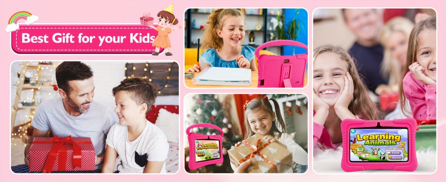 Veidoo 7 Inch Kids Tablet with Drop-Proof Silicone Cover – Eye Protection Screen, WiFi, 2GB RAM 16GB/32GB ROM, Dual Camera, Educational Games, Parental Control, Android Tablet Pink Blue Purple