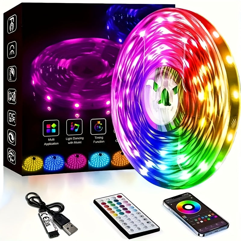Color Changing LED Strip Lights App & Remote Control - Music Sync Smart RGB Lights 16 Million Colors for Home, Desk and Accent Lighting