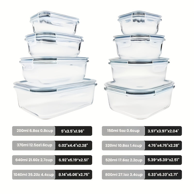 Food Storage Containers 16-Piece Glass Set with Green Lids, Standard or Large Size and Microwave/Oven Use