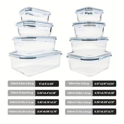 Food Storage Containers 16-Piece Glass Set with Green Lids, Standard or Large Size and Microwave/Oven Use