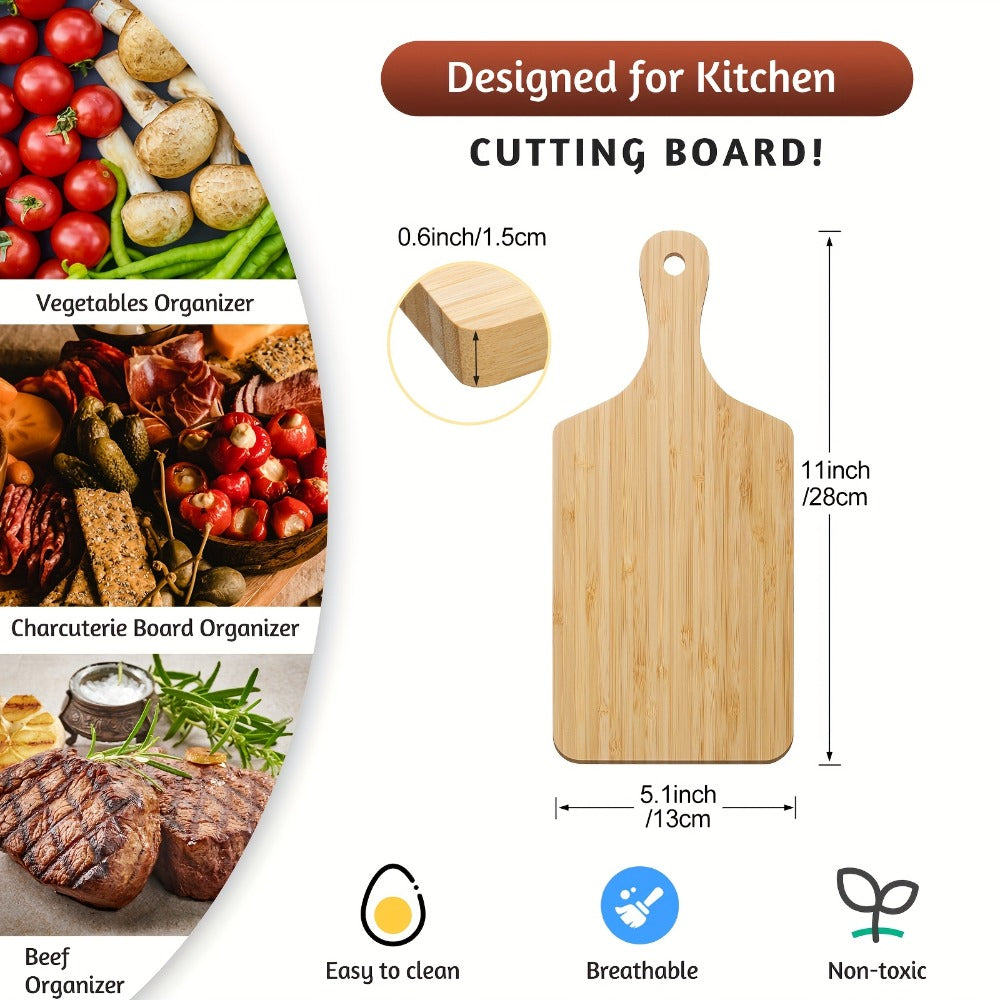 Cutting Board 12-Piece Unfinished Wood-Look Blank Set with Handles for Engraving and Display Projects