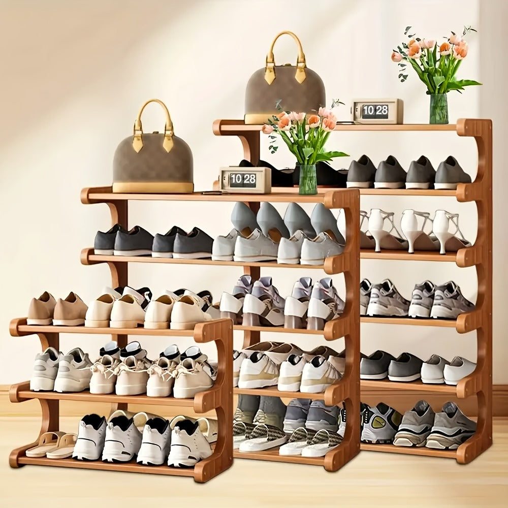 Widened Reinforced Bamboo Shoe Rack in 3, 5 or 6-Tier Options for Home Entryways and Bedrooms