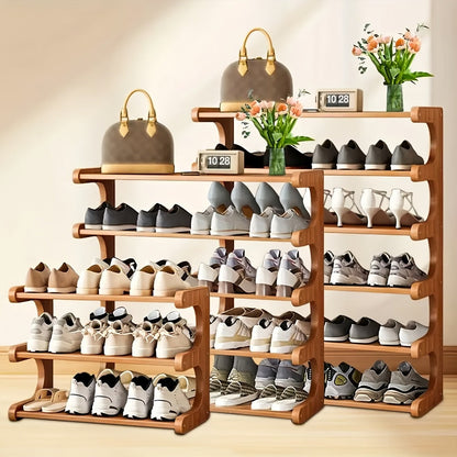 Widened Reinforced Bamboo Shoe Rack in 3, 5 or 6-Tier Options for Home Entryways and Bedrooms