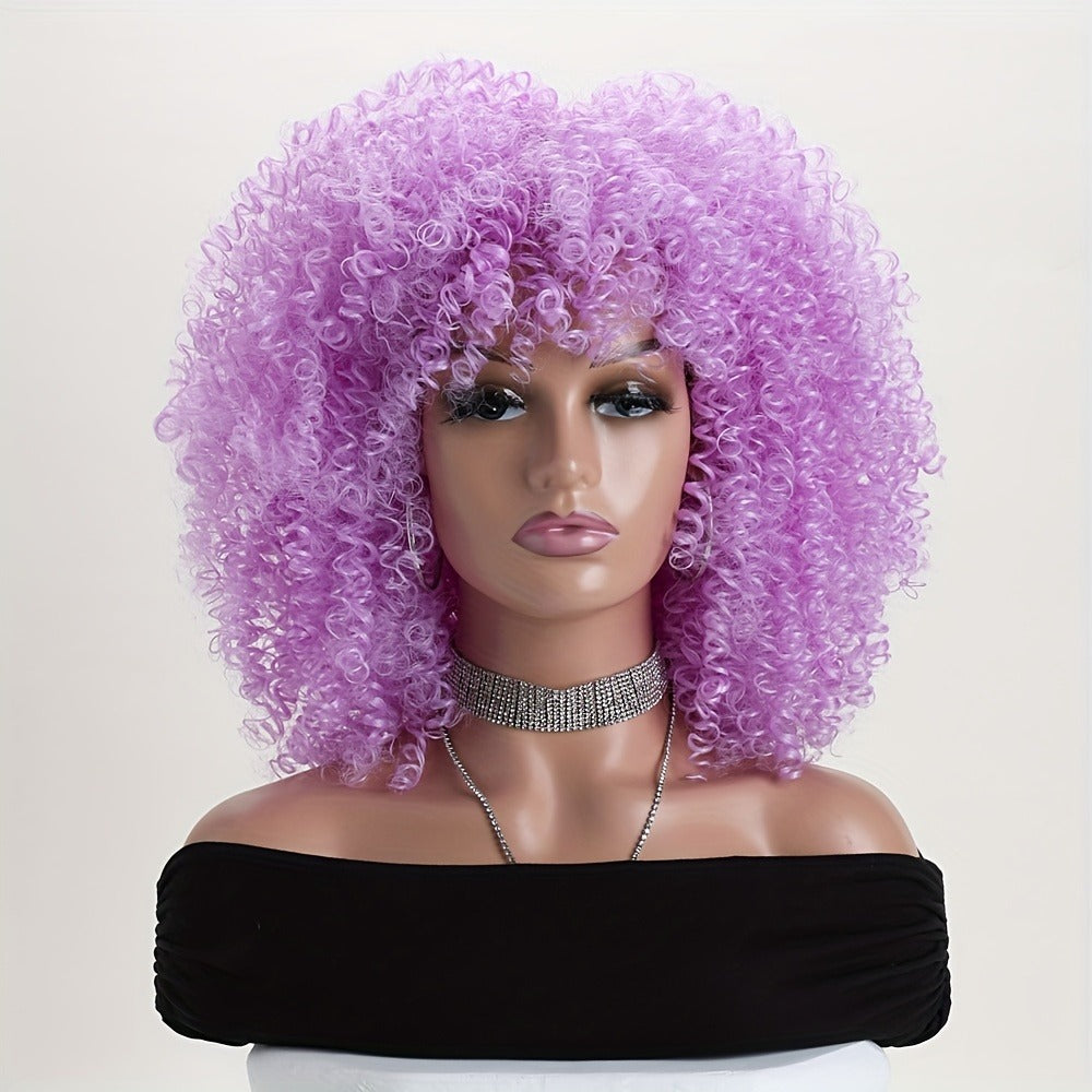 Synthetic Wig 16-Inch Kinky Curly Afro with Elastic Net Cap in 18 Color Options for Cosplay Looks