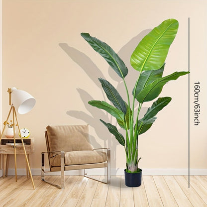 Artificial Bird of Paradise Tree with Broad Green Leaves and Base Pot in 62.99 or 70.87-Inch Heights