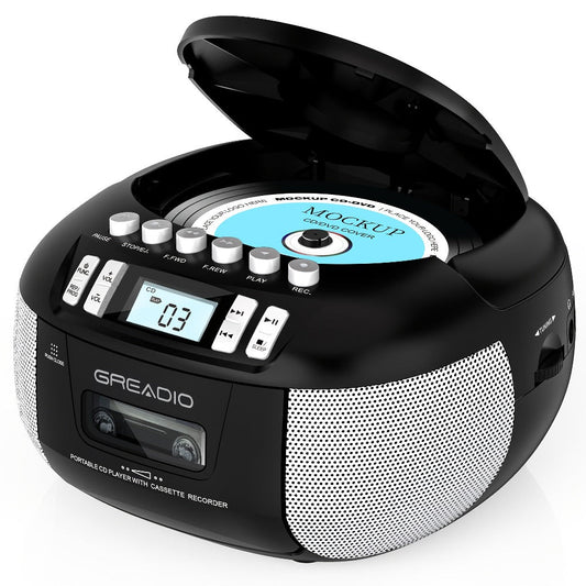 CD and Cassette Player Combo Boombox Portable AM FM Radio Tape Recording Stereo Sound AC DC Powered AUX Headphone Jack Sleep Timer for Home Seniors