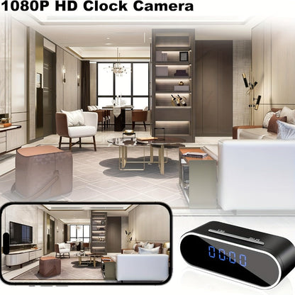 1080P WiFi Clock Camera Battery Powered, Hidden Nanny Cam with 64GB Memory Card Included, Night Vision, Motion Detection, Loop Recording, 2.4GHz Wireless, Remote Live View for Home Office Warehouse
