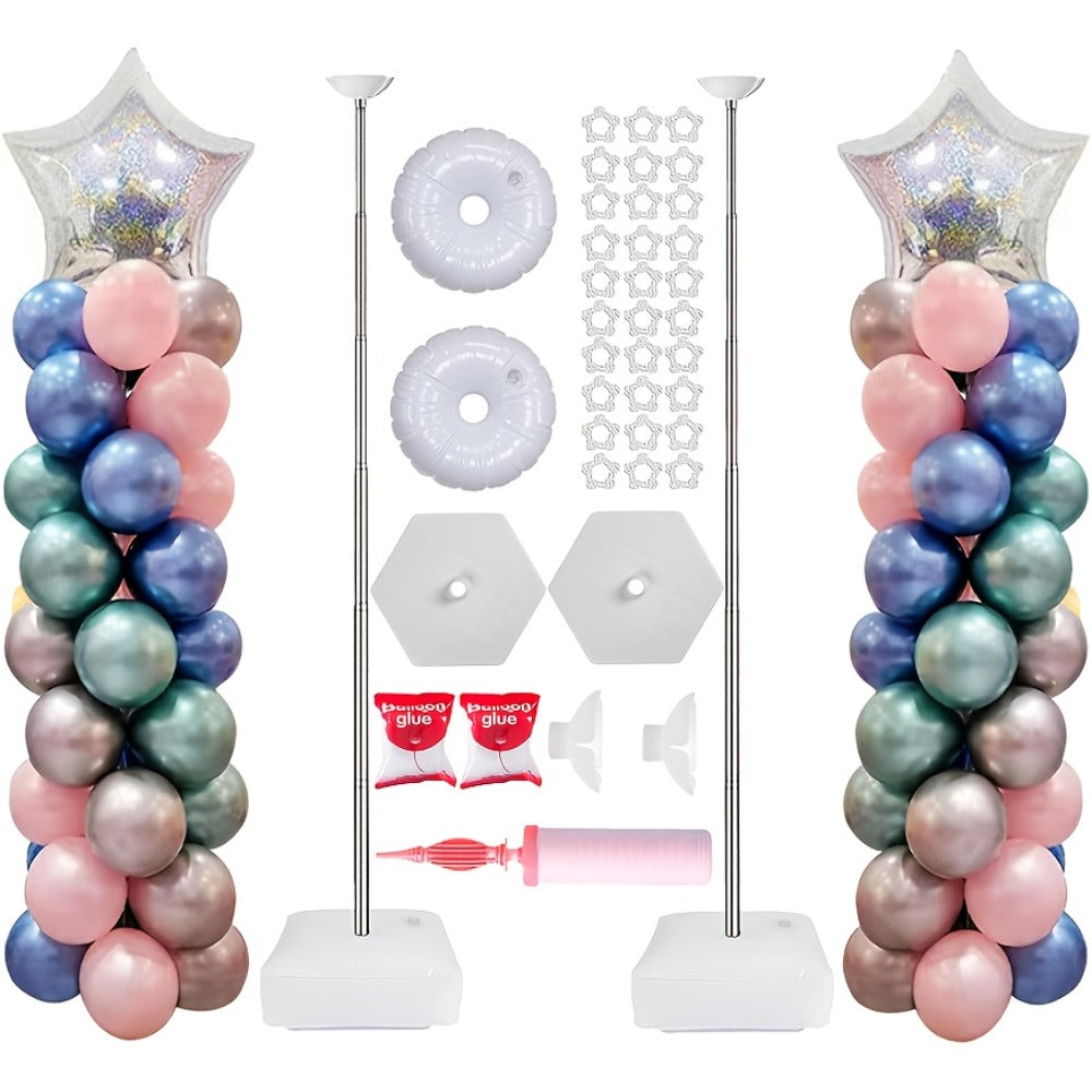 Balloon Column Stand Set of 2 with Pump – Adjustable 1.57–7 ft Telescopic Party Decoration Stand for Weddings, Birthdays & Graduations
