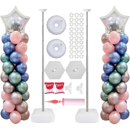 Balloon Column Stand Set of 2 with Pump – Adjustable 1.57–7 ft Telescopic Party Decoration Stand for Weddings, Birthdays & Graduations
