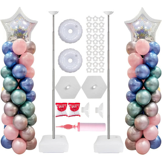 Party Decorations Two Balloon Column Stands with Adjustable 1.4–7.2ft Poles, Clips, Bases and Hand Pump
