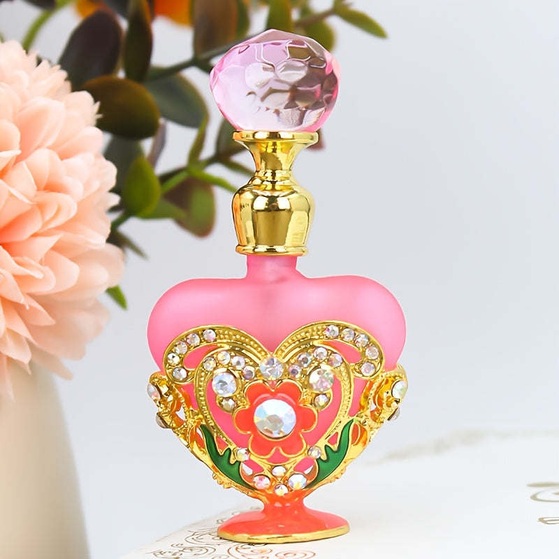 Refillable 10 ml Decorative Glass Perfume Bottles with Floral Inlay and Eight Color or Shape Options