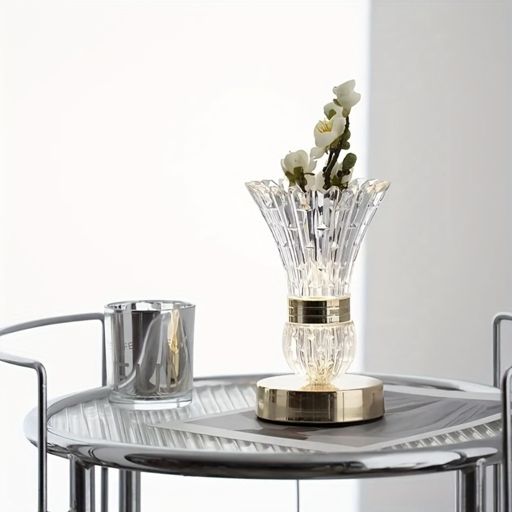 Table Lamp with Crystal Vase Shade, Touch Dimming, USB Rechargeable Power and One or Two-Lamp Options