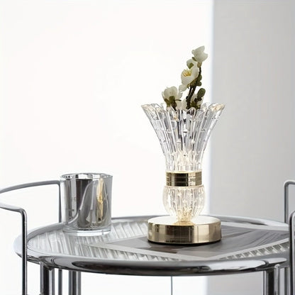 Table Lamp with Crystal Vase Shade, Touch Dimming, USB Rechargeable Power and One or Two-Lamp Options