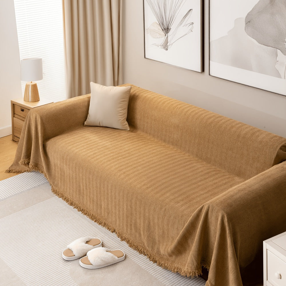 Sofa Cover Throw, Chenille Woven Fringe Slipcover in Three Colors for Three- and Four-Seat Couches