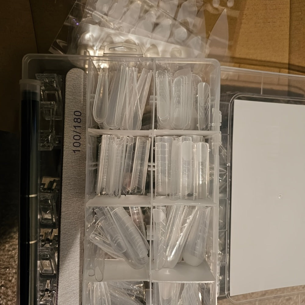 Poly Gel Nail Extension Form Kit - 192pcs Dual Forms, 96pcs Reusable Pads, 8 Shapes Acrylic Mold, Brush Pen