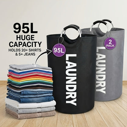 Extra Large Foldable Laundry Basket Set 95L/25.1 Gal Waterproof Oxford Cloth Tall Storage Baskets for Bedroom Bathroom Dorm Wardrobe Organization