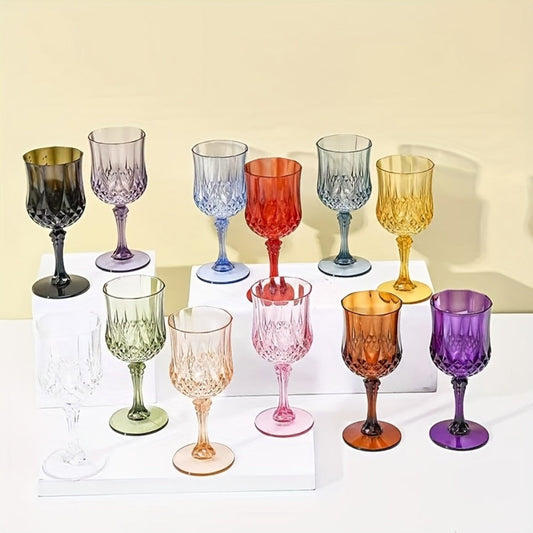 Plastic Wine Glasses 24 Pack – Colorful Shatterproof Goblets for Parties, Weddings & Events – Reusable Vintage-Style Stemmed Cups – Lightweight Bulk Drinkware in Pink, Gold, Blue, Rose Gold & Green