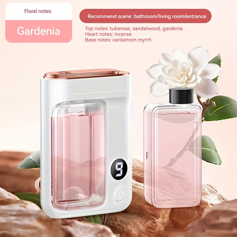 Essential Oil Aromatherapy Diffuser Set – Mini Humidifier with 7 Spray Levels, 1/4/8 Hour Timer, 5.07oz Capacity, Room Decor Scent Diffuser with Hilton, Gardenia, Ocean & Shangri-La Oils