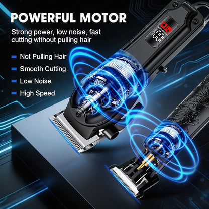 2-Piece Hair Clipper Set with Full-Size Clipper, Detail Trimmer, Guide Combs and USB Charging Accessories
