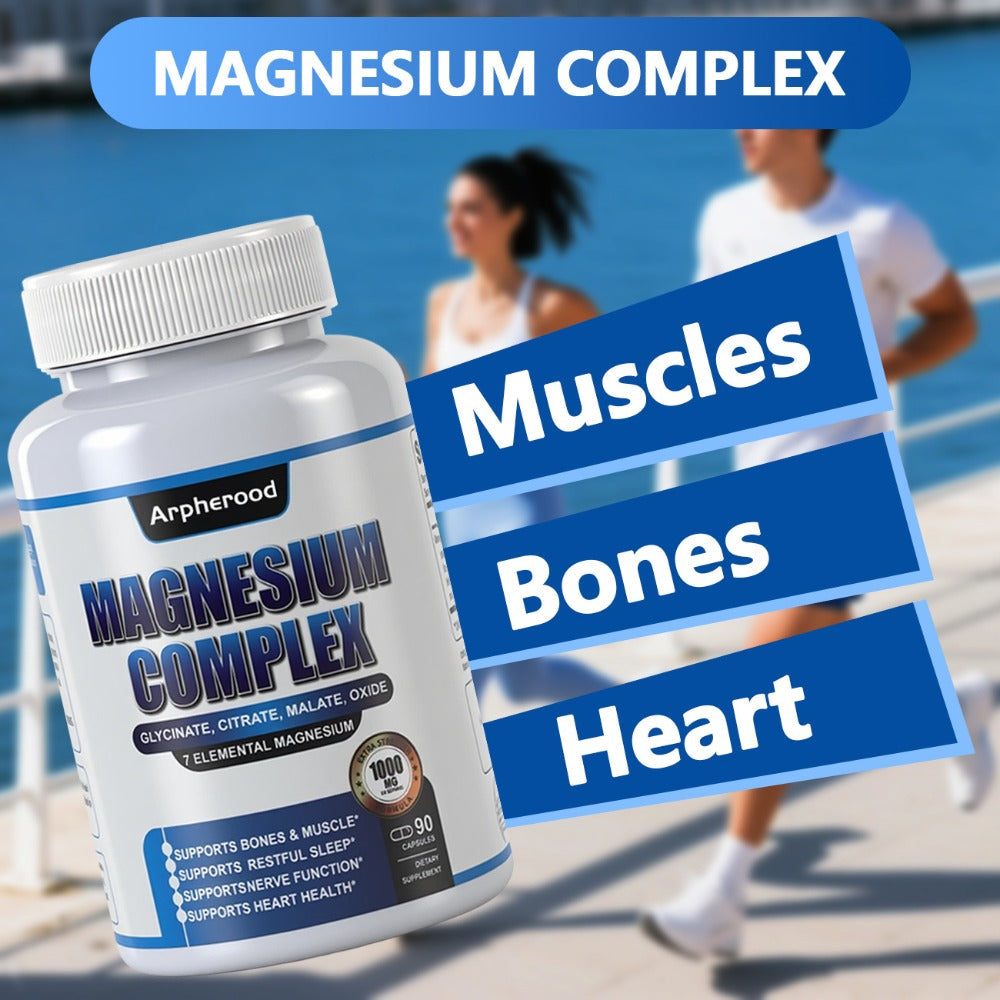 Dietary Supplement Magnesium 7-in-1 Complex with Glycinate, Malate and Taurate, 1000mg per Serving