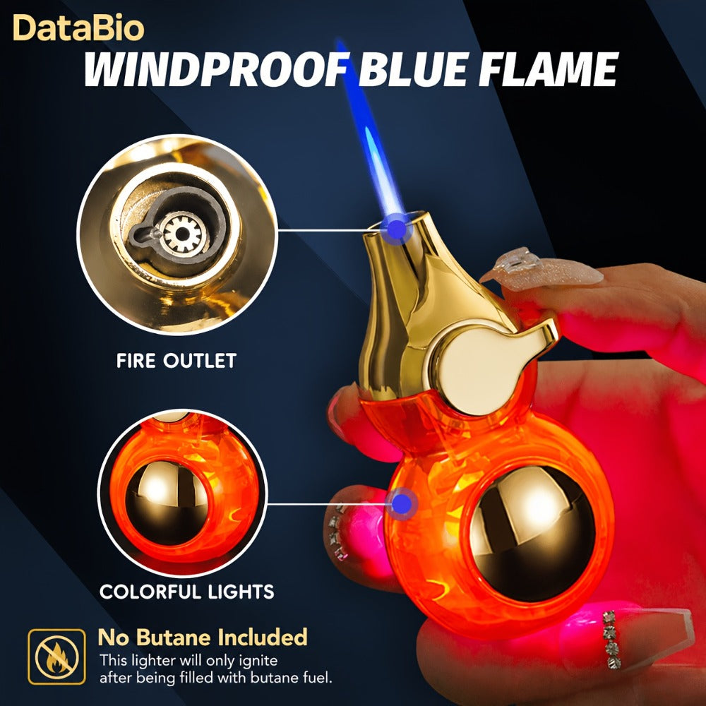 Orb-Design Torch Lighter with Auxiliary Light, Top Rocker Control and Three Body Color Options