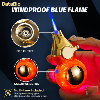 Orb-Design Torch Lighter with Auxiliary Light, Top Rocker Control and Three Body Color Options