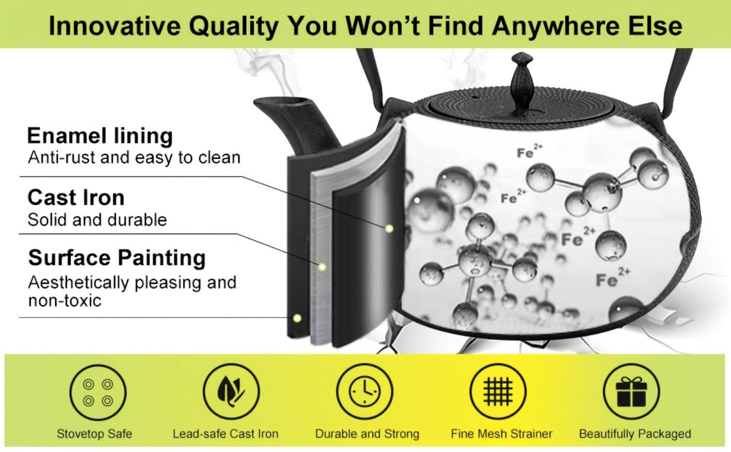 Cast Iron Teapot with Stainless Steel Infuser 60 oz – Japanese Style Tea Kettle for Camping & Home Brewing