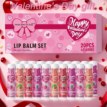 Glossy Tinted Lip Balm Set 20 PCS Gift Box – Moisturizing Long-Lasting Hydration Replenishing Lip Care for Dry Sensitive Lips Women Birthday Valentine's Day Mother's Day Holiday Gift