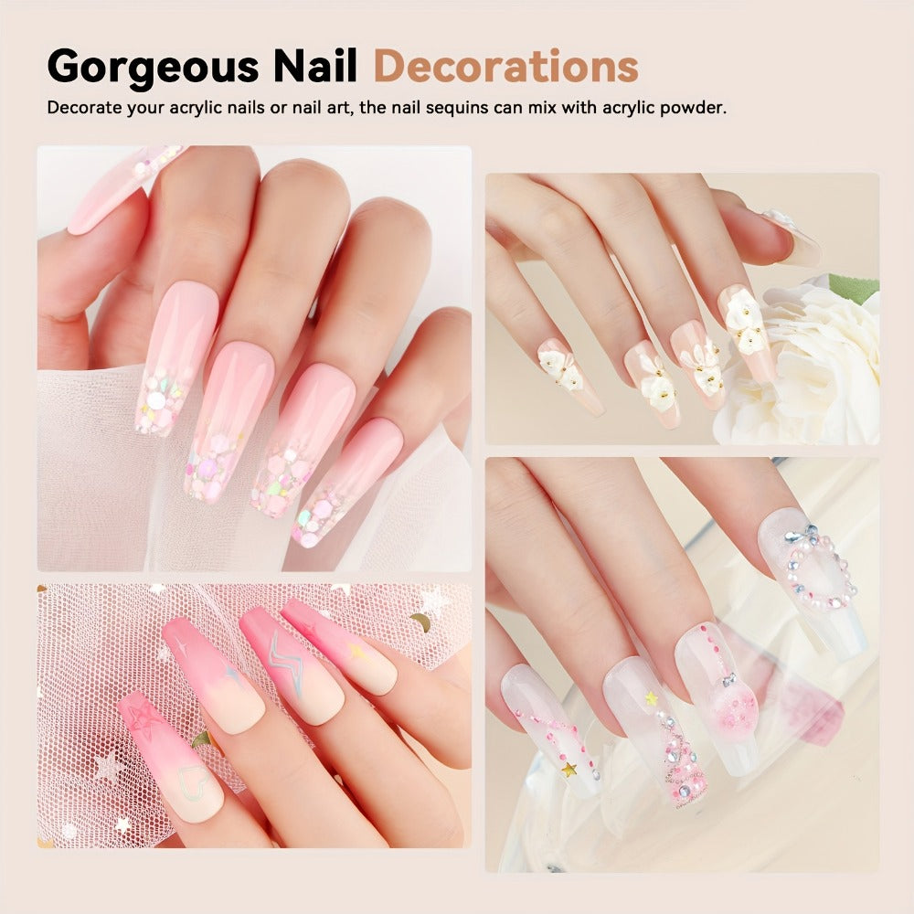 Six-Color Acrylic Nail Powder Set with Monomer Bottle and Application Tool Assortment in Three Set Codes