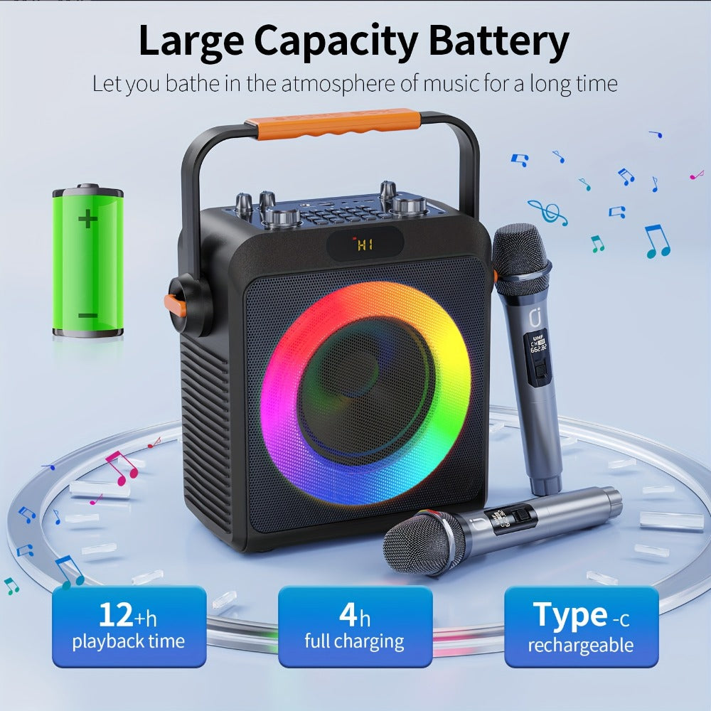 JYX T19-T Karaoke Machine for Adults with 2 Microphones & RGB Light Show - Wireless Bluetooth Speaker, Live Streaming Function, Home Party KTV System, Christmas Birthday Gift for Family Friends