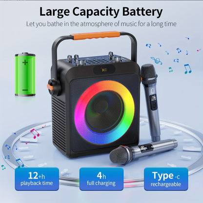 JYX T19-T Karaoke Machine for Adults with 2 Microphones & RGB Light Show - Wireless Bluetooth Speaker, Live Streaming Function, Home Party KTV System, Christmas Birthday Gift for Family Friends