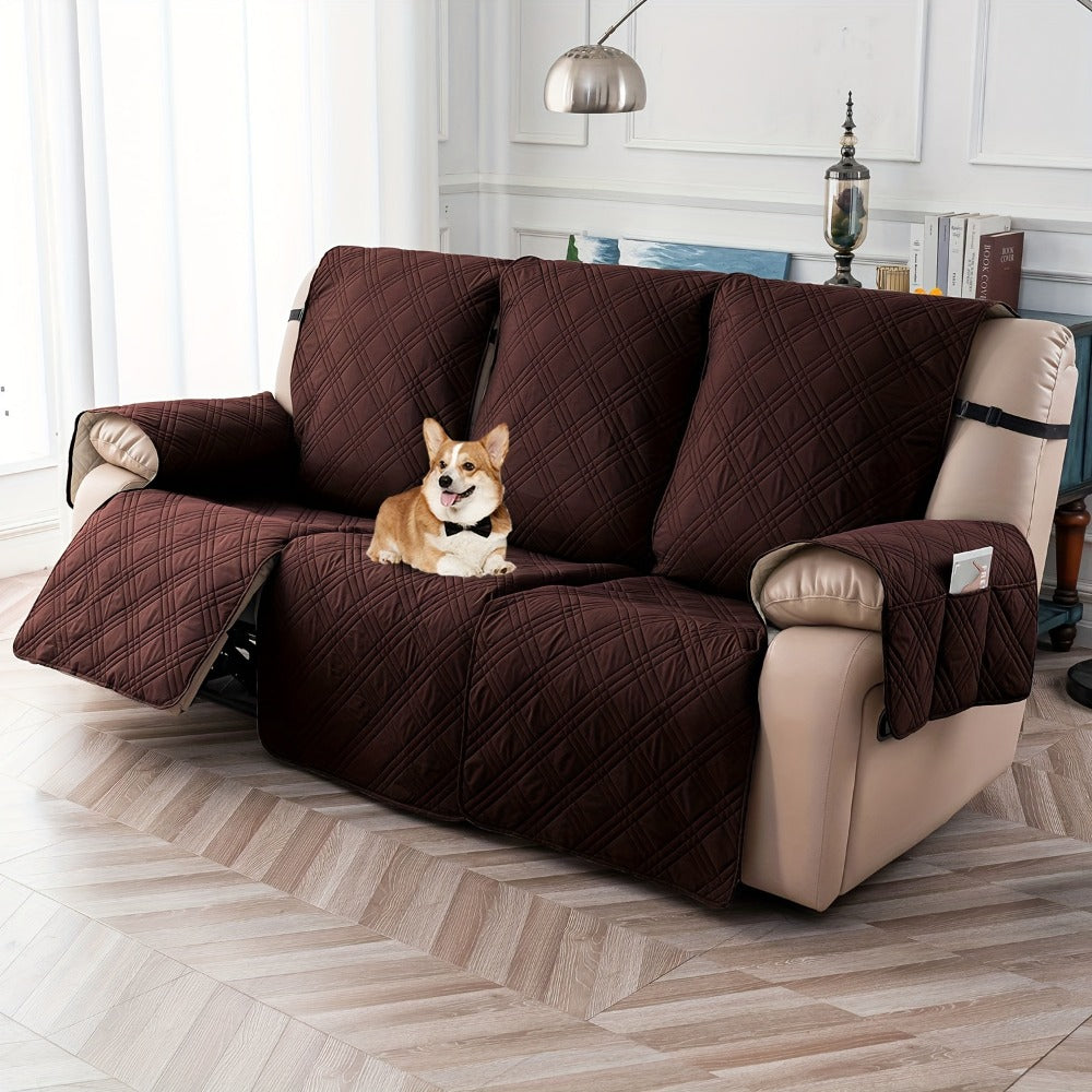 Waterproof Recliner Slipcover 3pcs Set | Non-Slip Quilted Elastic Recliner Chair Cover, Furniture Protector for Living Room Bedroom Office, 8 Colors