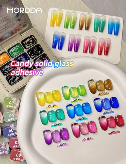 Candy Glass Gel Nail Polish Set 9 Colors Gradient Effect — Fall Winter Shades Translucent Glass-Like Finish Long-Lasting Durable Nail Art for Salon & Home Manicure Gift Women