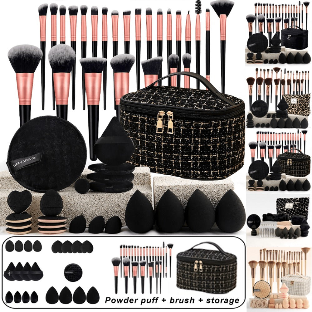 Makeup Brush Set, 23-, 44- or 47-Piece Nylon Bristle Kit with Blending Sponges and Leopard, Beige or Black Bag