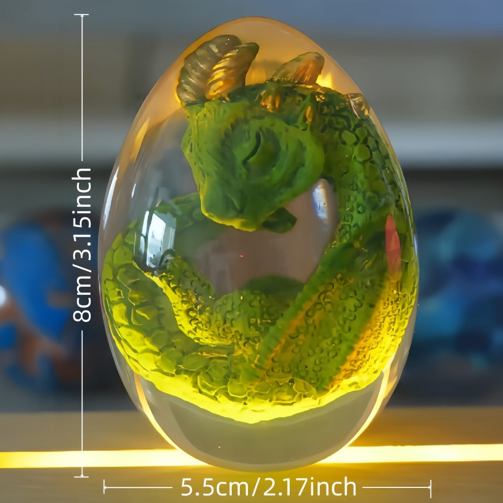 Transparent Dragon Egg Figurine in Red or Green with Oval Resin-Style Display Form Pictured