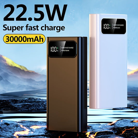Power Bank 30000mAh 22.5W with Two-Way Charging, Dual USB, USB-C and Digital Display in White