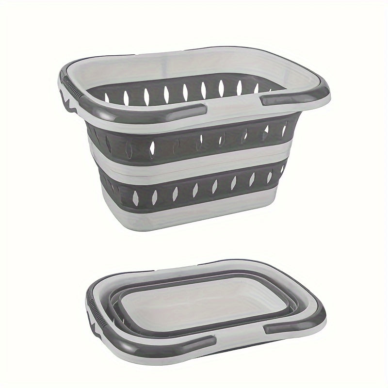 Grey Collapsible Laundry Basket with Dual Carry Handles, 50 cm Length and Flat-Folding Frame