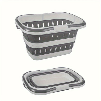 Grey Collapsible Laundry Basket with Dual Carry Handles, 50 cm Length and Flat-Folding Frame