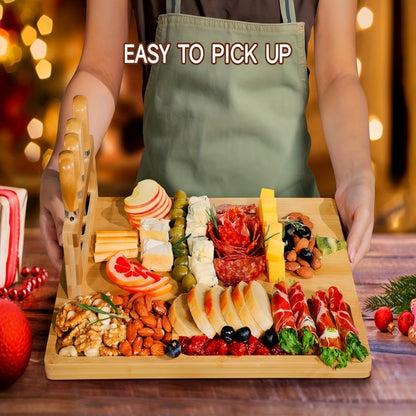 Rectangular 13.78 x 9.76-Inch Charcuterie Board Set with Four Knives in One- or Two-Set Options