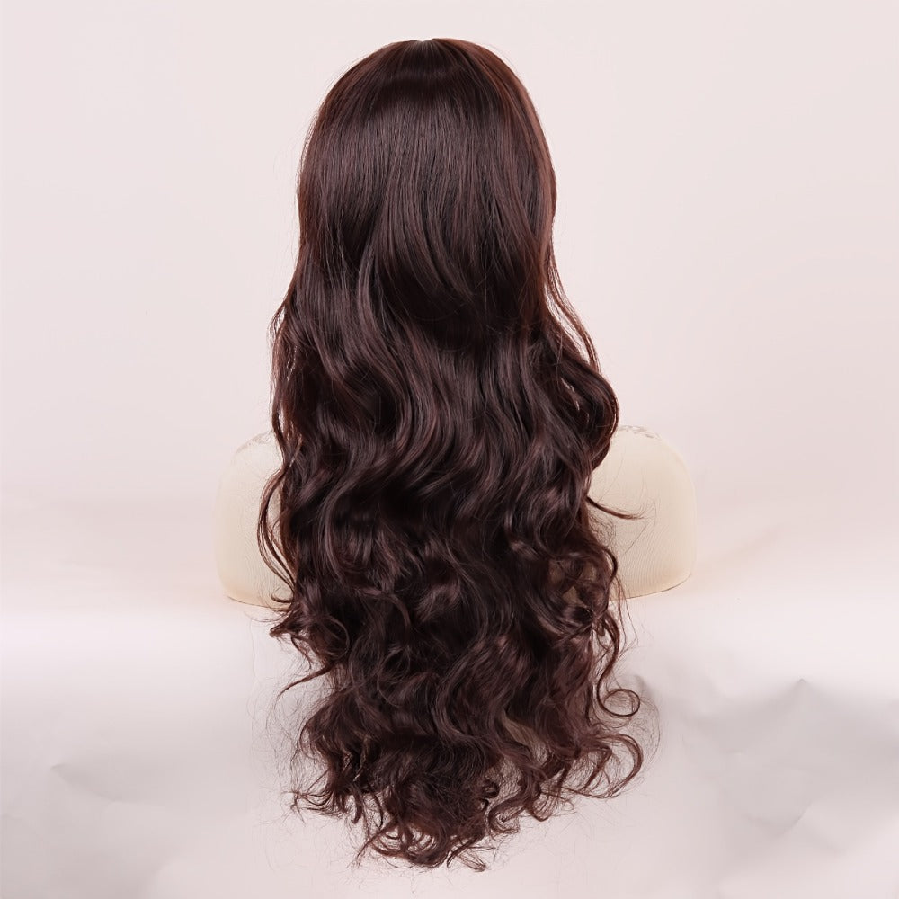 Synthetic Wig 28-Inch Big-Wave Curly Headband Style in Dark Brown or Black for Parties and Weddings
