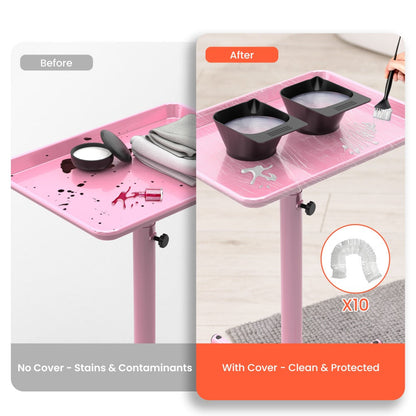 Adjustable Salon Tray Cart with 10 Disposable Covers and Gold or Pink Finish on Rolling Casters