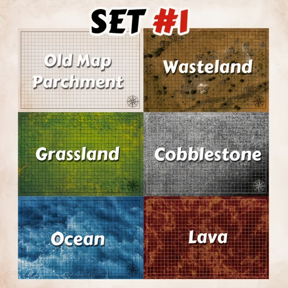 DnD Battle Map 3 Pack 24x36 Inch Dry Erase – Double-Sided 6 Terrain Grid Mats with Dice Accessories & Shoulder Bag, 1 Inch Grids for D&D 5e Pathfinder TRPG Tabletop RPG, Dungeon Master Gift