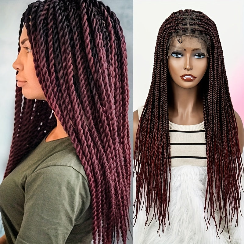 Long Box-Braid Wig with Full Lace Cap in 26- or 38-Inch Lengths and Four Lettered Color Options
