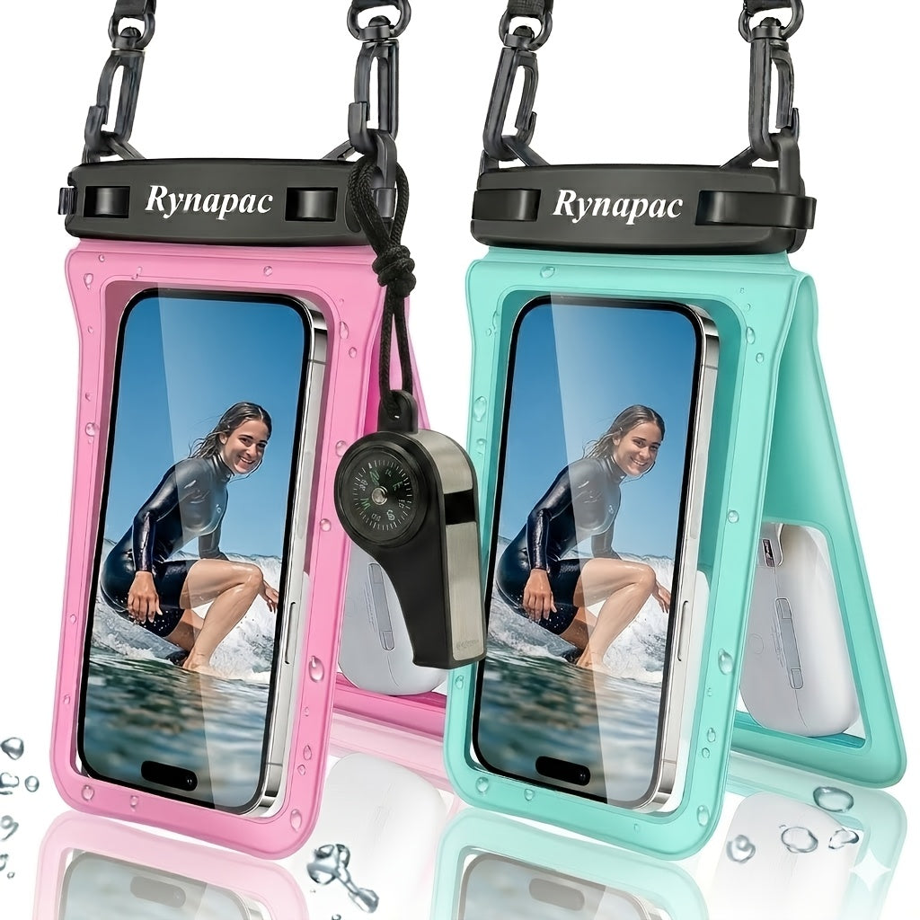 RYNAPC 2-Pack Waterproof Phone Pouch with Lanyard IPX8 Dry Bag for iPhone 16 15 14 Pro Max 6.7 Inch – Double-Layer Shockproof Sandproof Case for Swimming Boating Kayaking Beach
